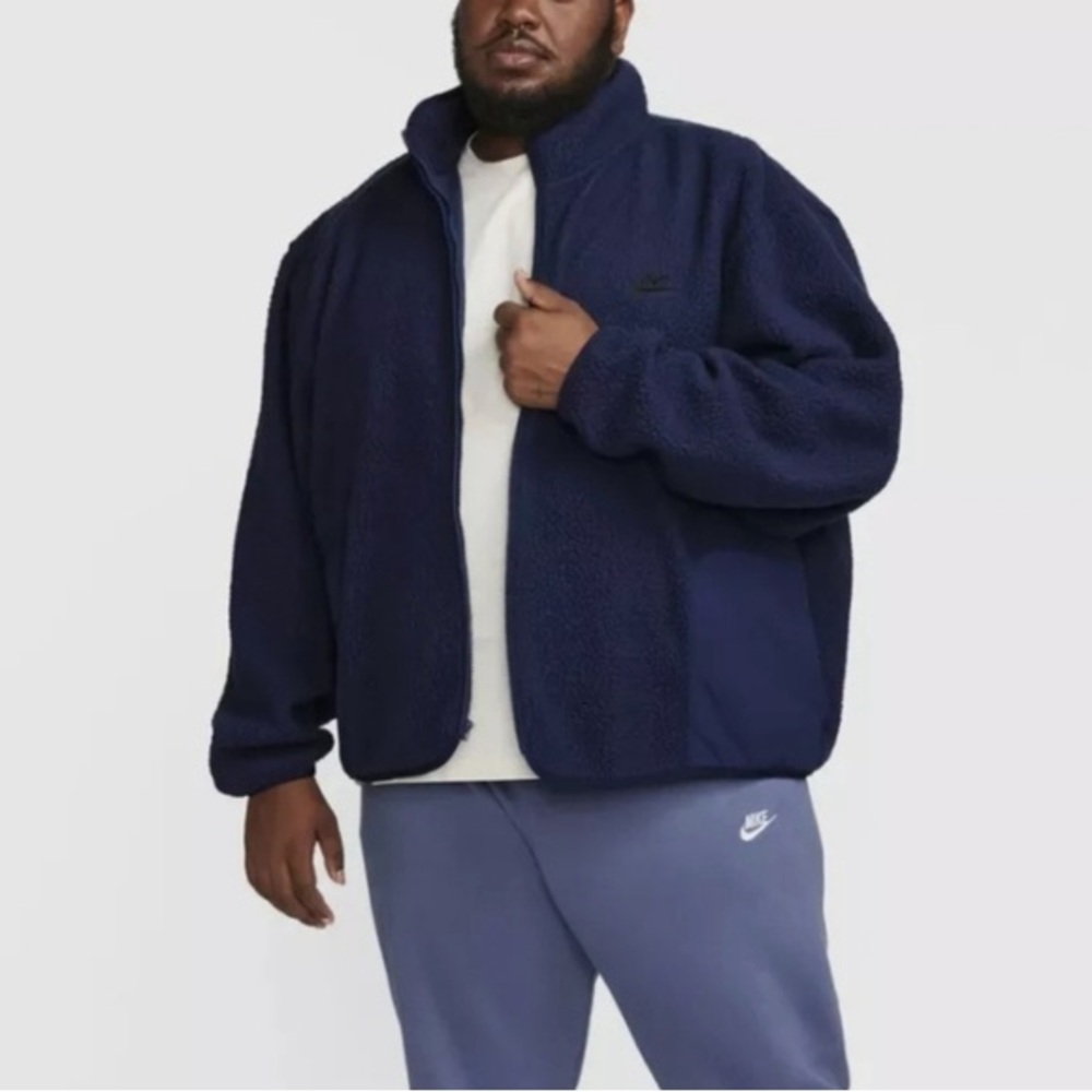 Nike Club Fleece Sherpa Winterized Navy Blue Full Zip Jacket Men’s Large - Picture 2 of 13